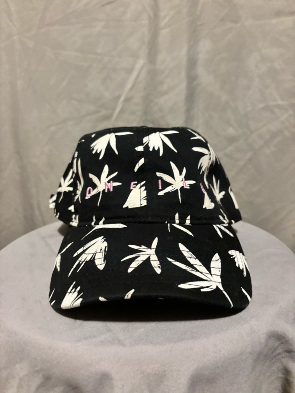 O'Neill Black Baseball Cap with White Leaf Print